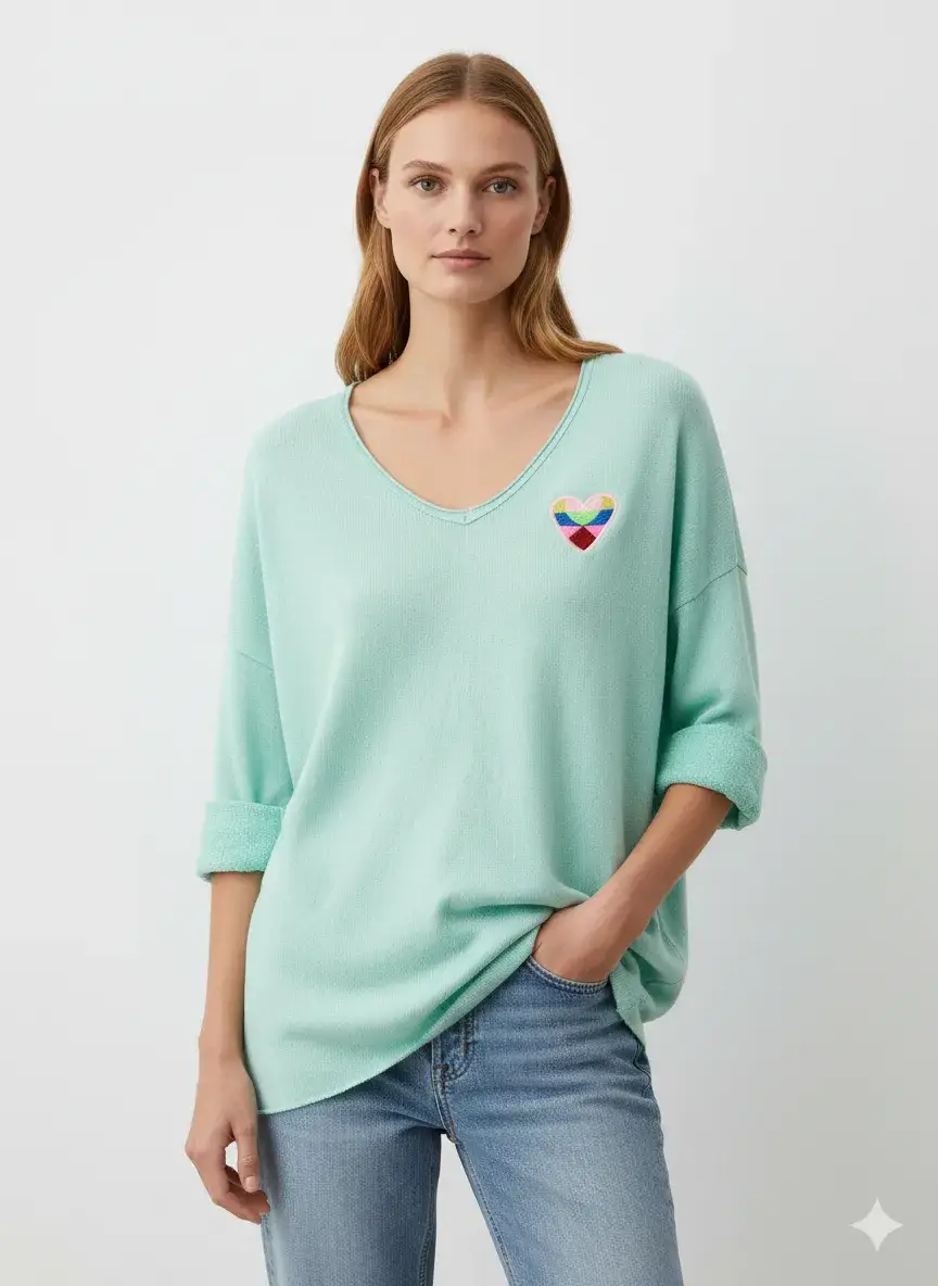 Mimi & Gogo - Vente Sweat-shirt – femme - Sweat-shirt brodé cœur à multi couleurs @5105_SweatMultiCoeu9