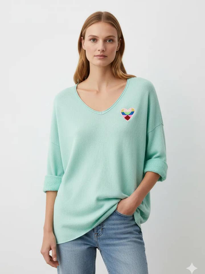 Mimi & Gogo - Vente Sweat-shirt – femme - Sweat-shirt brodé cœur à multi couleurs @5105_SweatMultiCoeu9