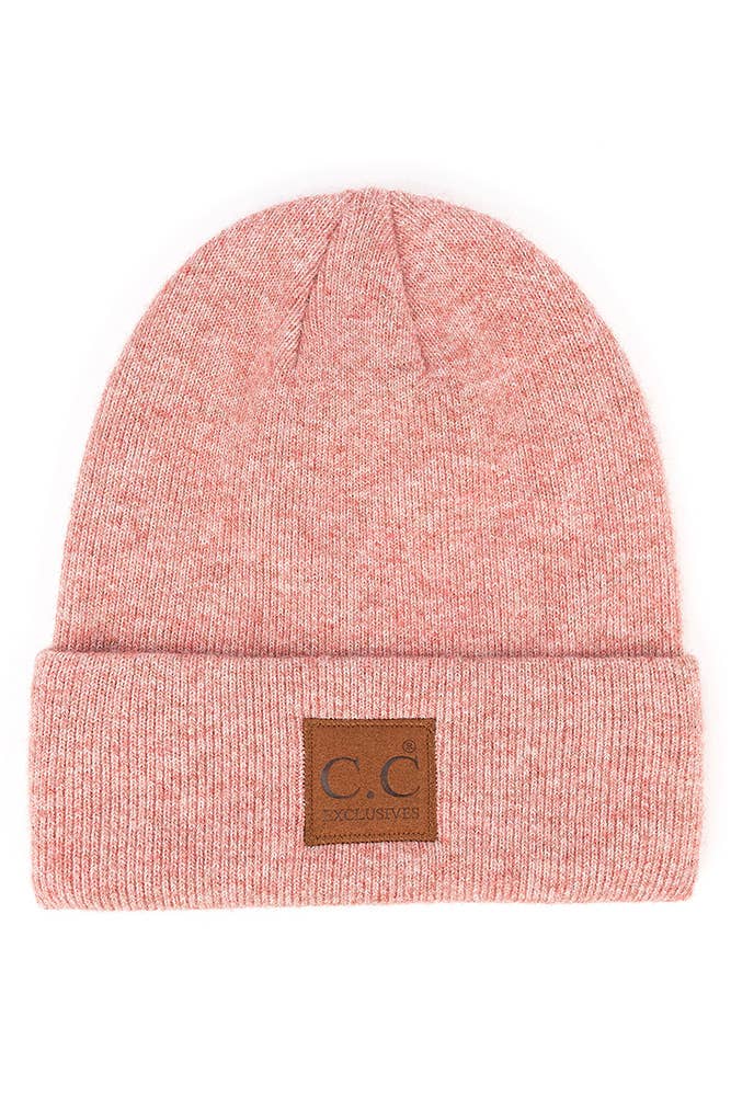 Hana - Wholesale Beanie - Women's - C.C Heather Knit Suede Patch Beanie Winter Hat2