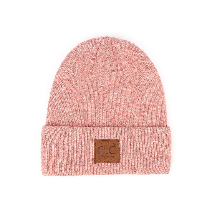 Hana - Wholesale Beanie - Women's - C.C Heather Knit Suede Patch Beanie Winter Hat2