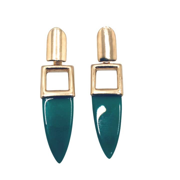 Lance Geometric Earring - 18 karaat verguld - groene agaat voor wholesale door Carla Dieterich