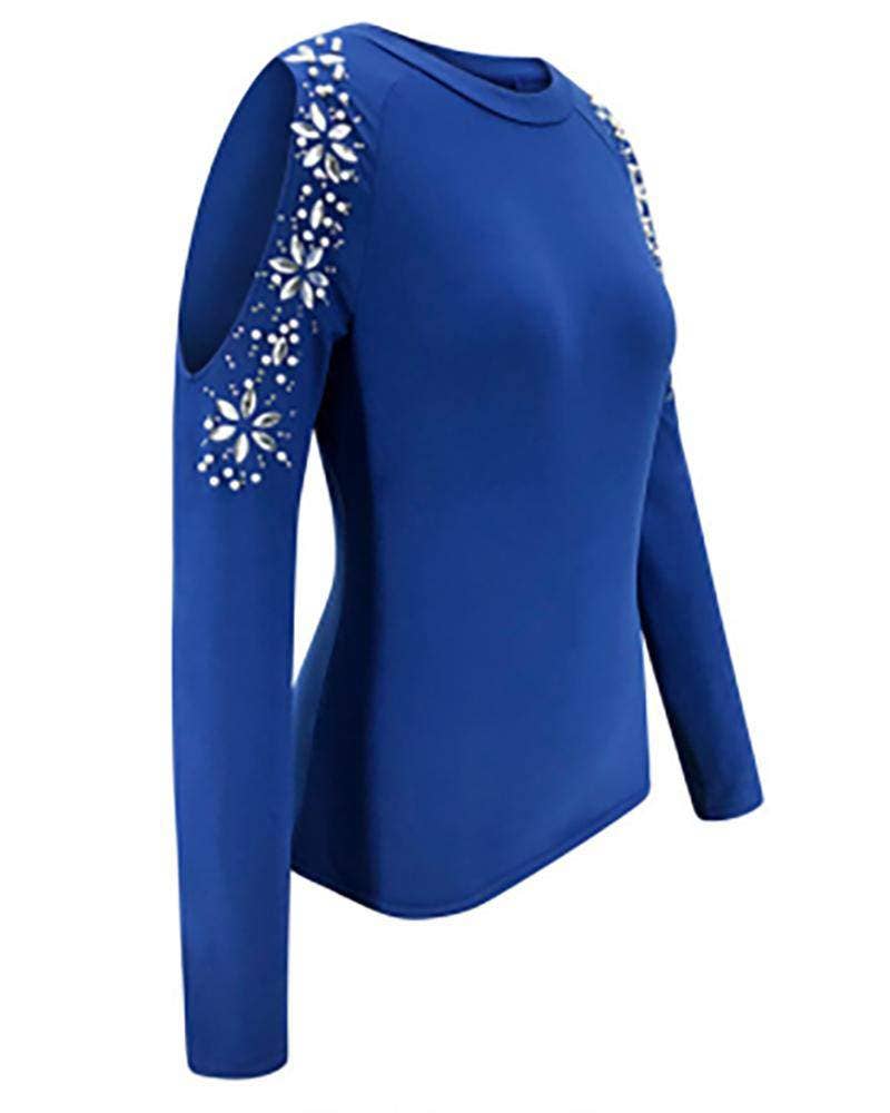 Fashion Combination - Vendita all'ingrosso Camicetta - Donna - top a maniche lunghe con decorazione strass a spalla fredda2