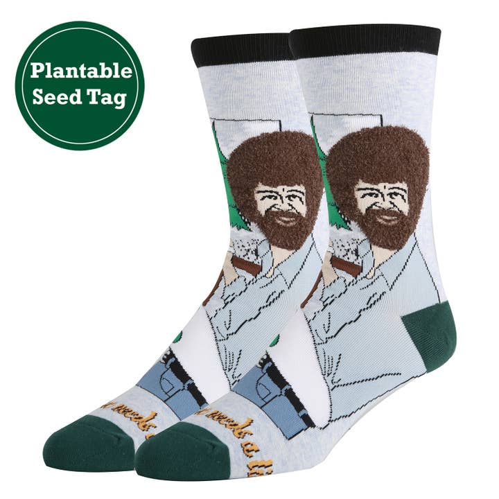 Hug A Tree | Divertenti calzini Bob Ross Crew da uomo per la vendita all'ingrosso da parte di Oooh Yeah/Sock It Up/Oooh Geez Slippers