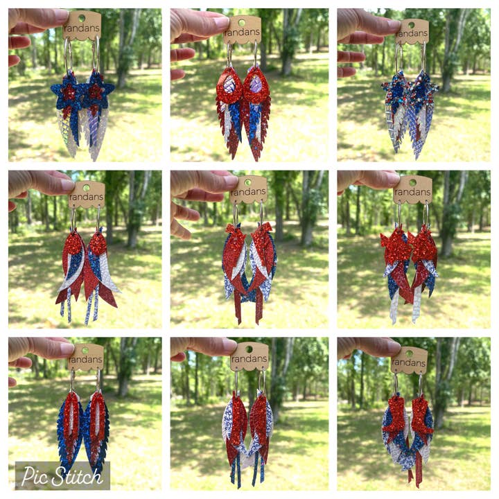 Glitter Feather Hoops- resin, faux leather, chain, dangle for wholesale by Randans