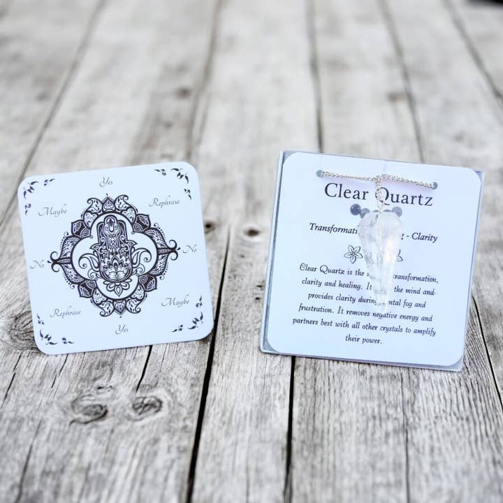 Clear Quartz Pendulum with Pendulum Board & Instructions for wholesale by Mindful Intentions®