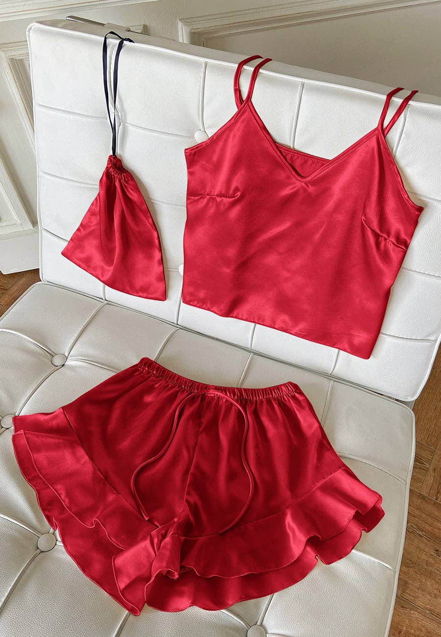 Anna Kaci Wholesale - Wholesale Lounge Set - Women's - Satin Tank and Ruffle Hem Shorts28