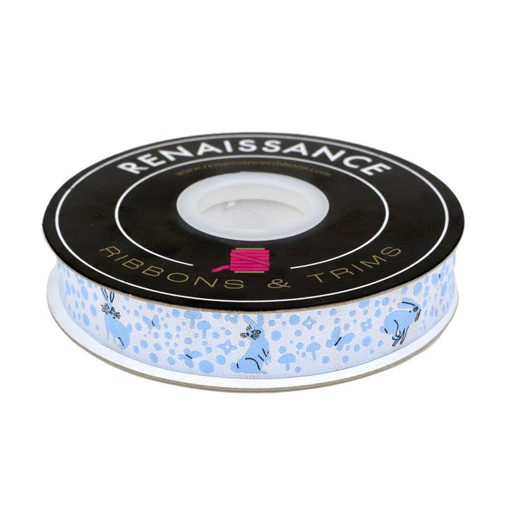 Love Letter - Bunny Dot in Blue 7/8" - by Lizzy House - 15 Yard Spool for wholesale by Renaissance Ribbons