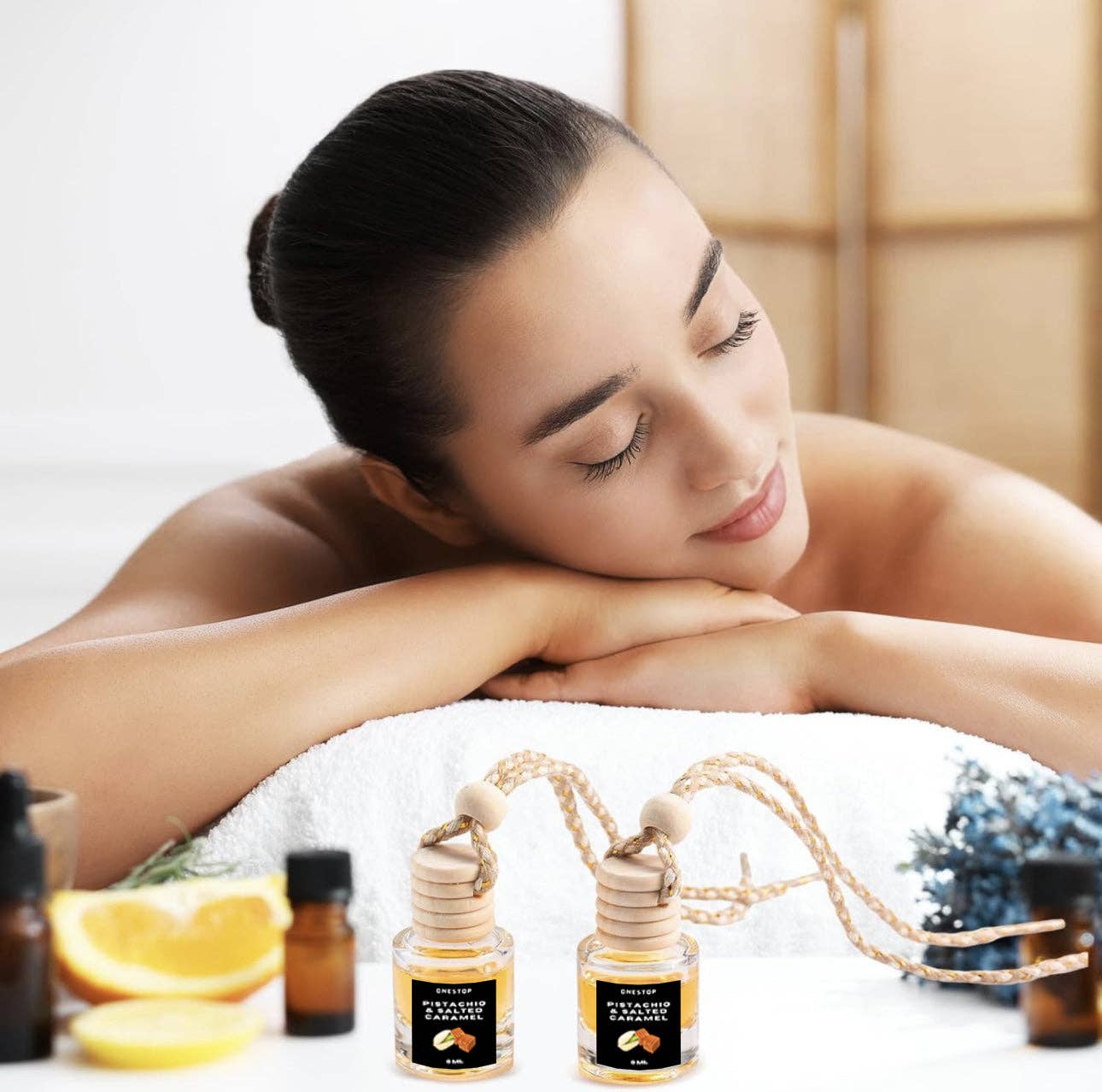 OneStop Candles LLC - Wholesale Car Freshener - Unisex - Pistachio and Salted Caramel Car Air Freshener Diffuser2