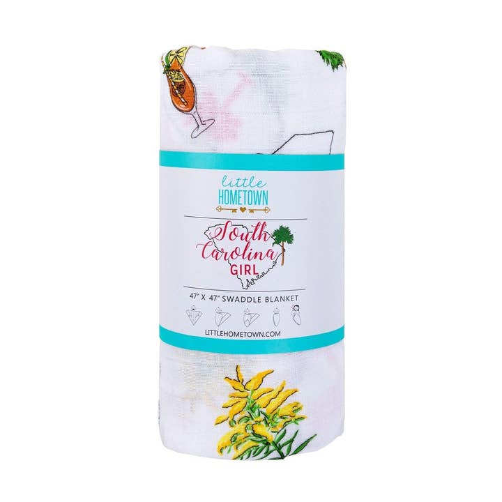 South Carolina Baby Girl Muslin Swaddle Receiving Blanket for wholesale by Little Hometown