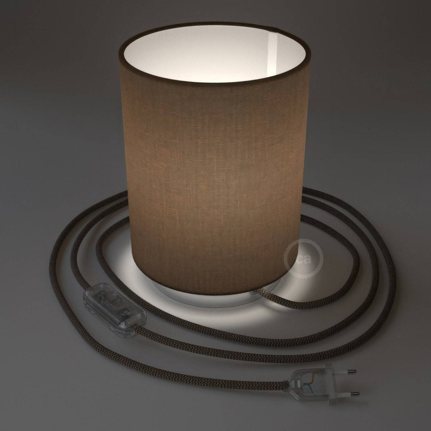 LIGHTINUP S.R.L. - Wholesale Accent/Desk Lamp - Metal table lamp with Camelot Brown Cylinder lampshade, complete1