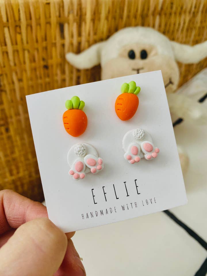 Easter Bunny Feet & Carrot Stud Earrings Set for wholesale by Eflie