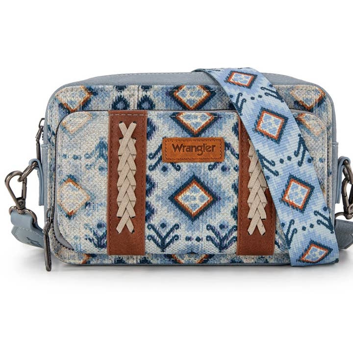 Wrangler Aztec Print Crossbody Purse With Wallet Compartment for wholesale by The Longhorn Hippie Co./Rustic Ink DTF Transfers