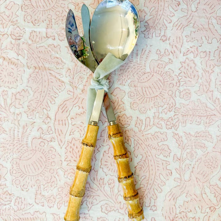 Verdigris Collection - Wholesale Serving Utensil - Bamboo 2pc Salad Servers