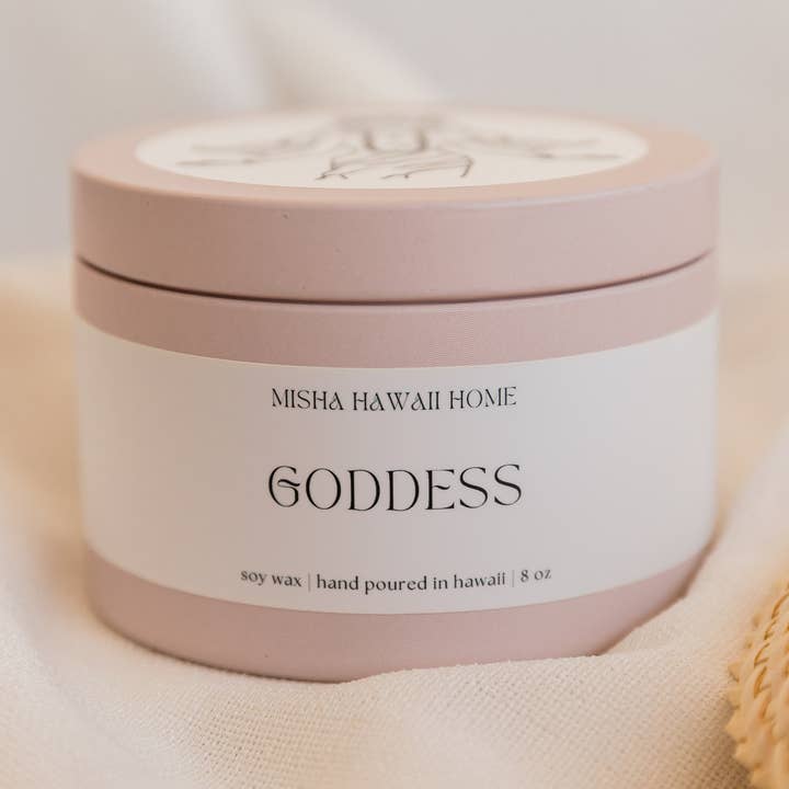 Goddess Tin Candle for wholesale by Misha Hawaii Home