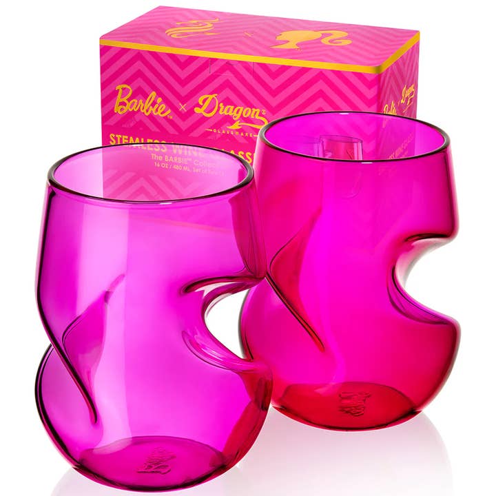 Barbie™ Stemless Wine Glasses for wholesale by Dragon Glassware
