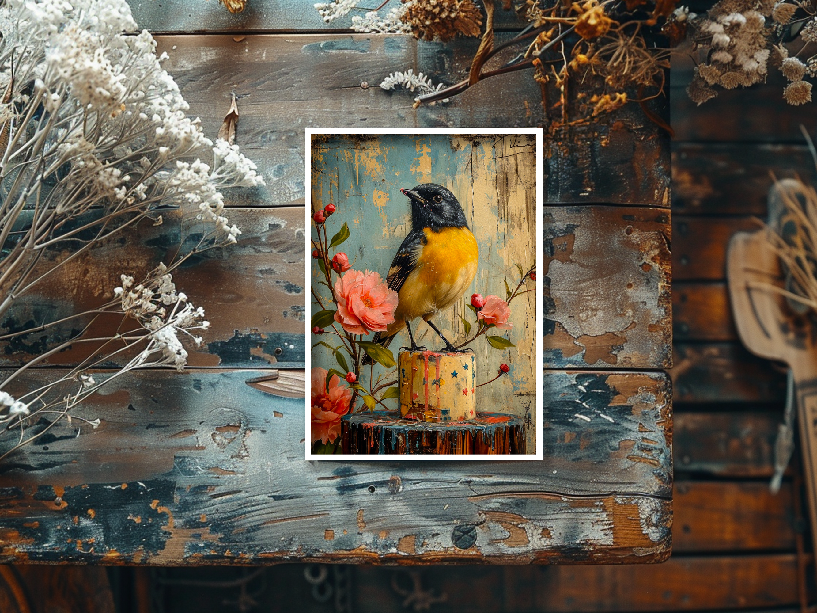 Salty Alyce - Vendita all'ingrosso Biglietti di auguri generici -  Cartolina vuota nera e gialla con uccellino sulla torta 100AS  2