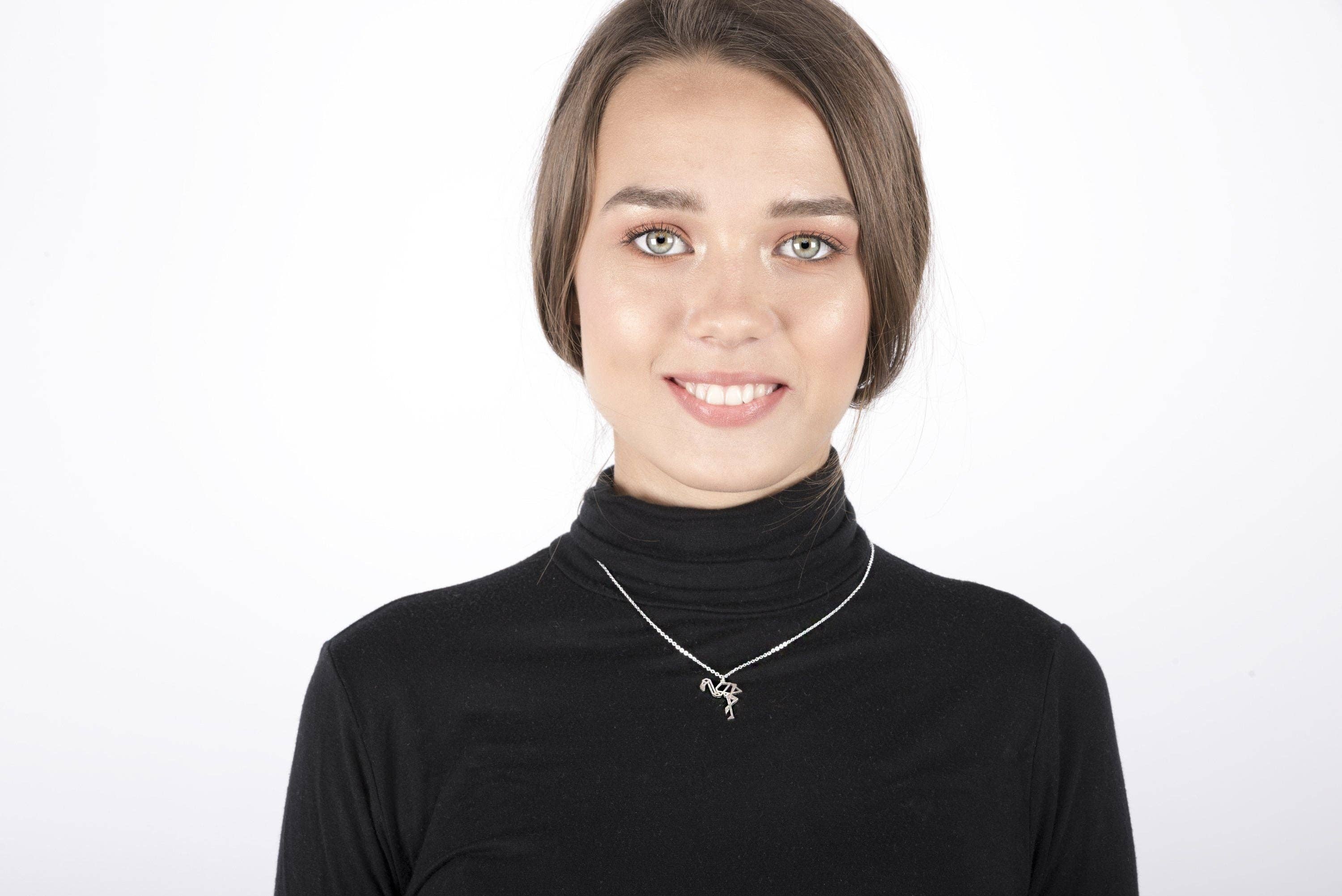 La Menagerie – wholesale Pendant/charm necklace – Flamingo Silver Origami Necklace4