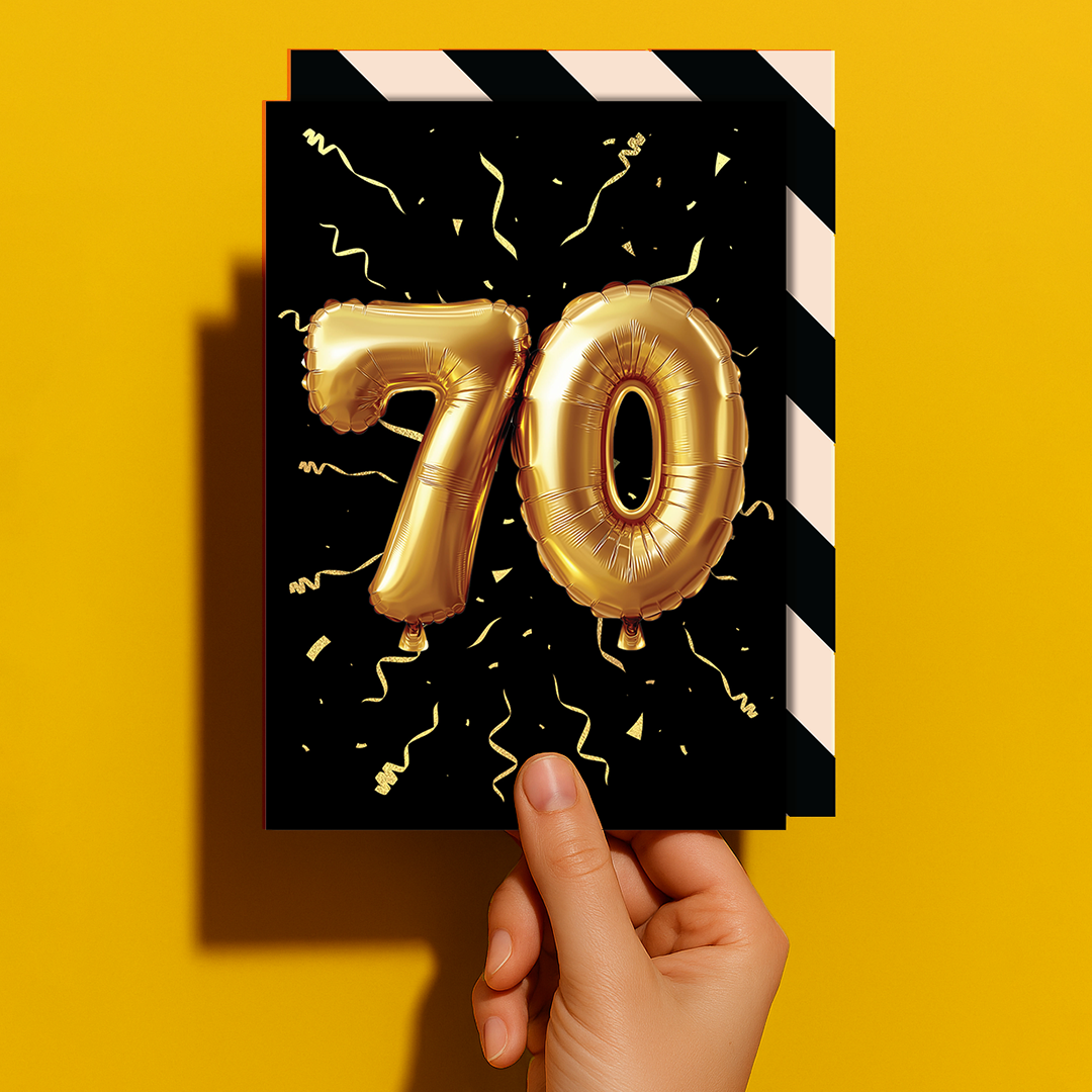 Tache - Wholesale Birthday Card - 70th Birthday - Gold Balloon Greeting Card1