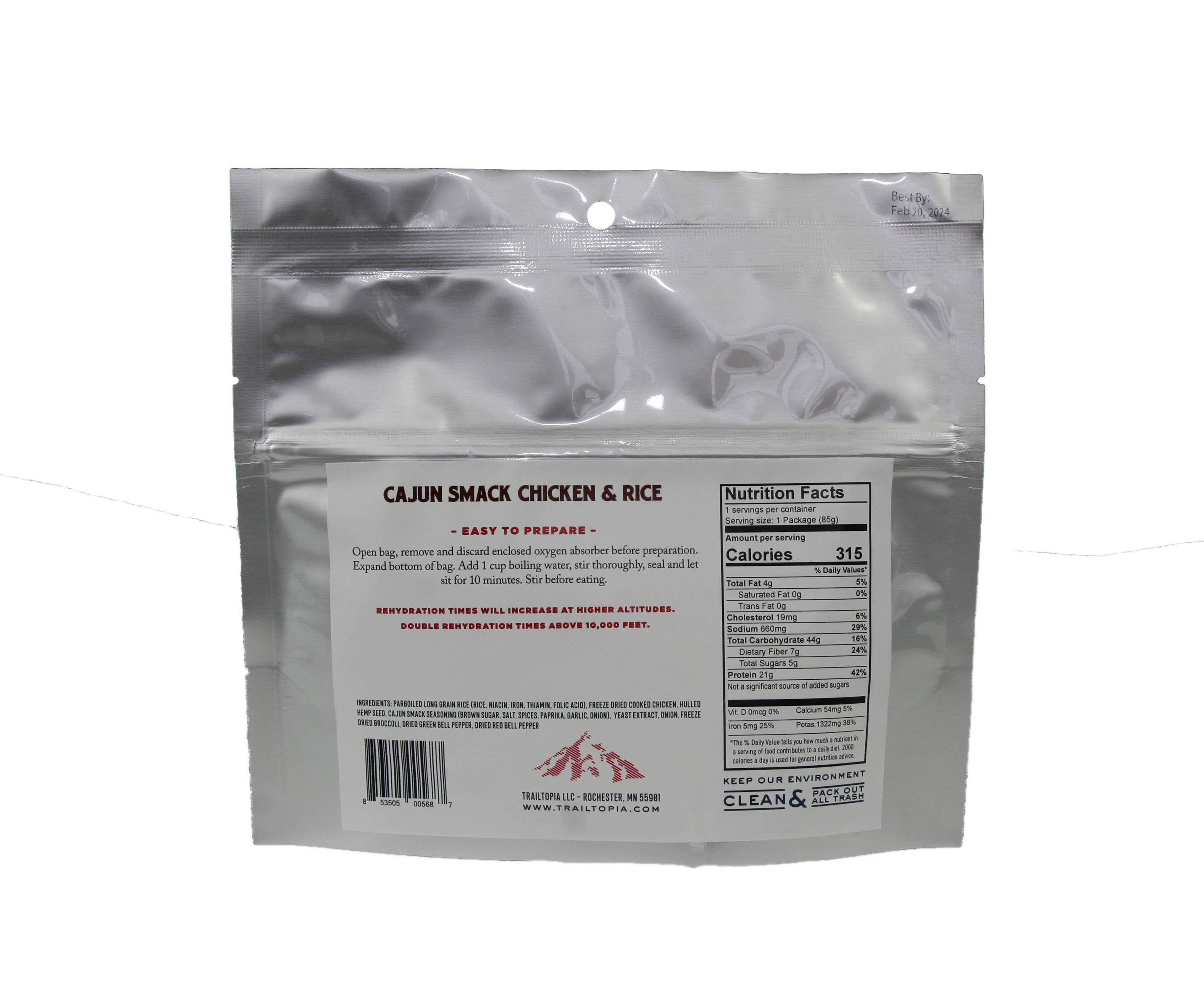 Trailtopia - Vendita all'ingrosso Pasti pronti a lunga conservazione - Cajun Smack Pollo e Riso - Servire Singola1
