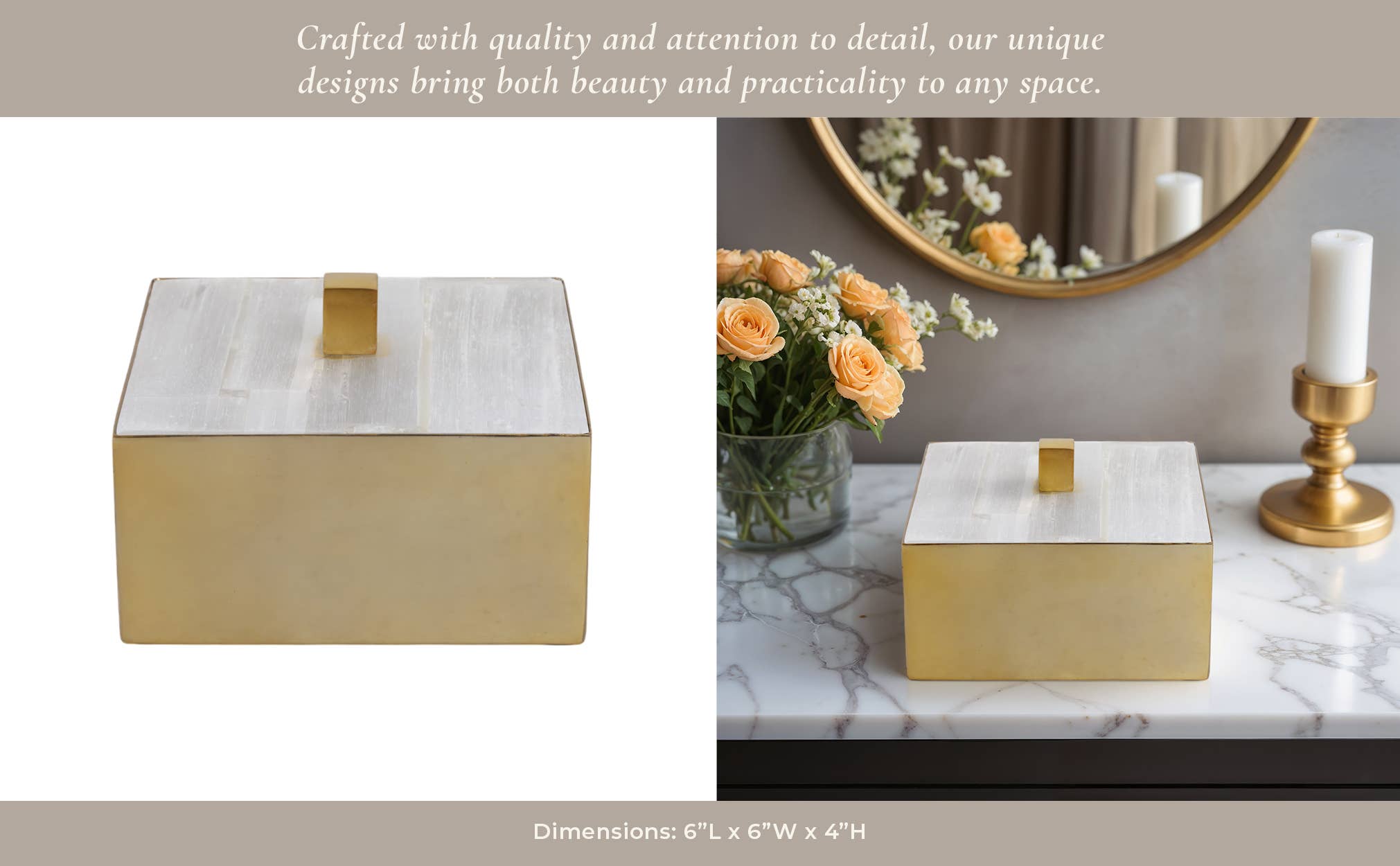 Sagebrook Home - Wholesale Decorative Box - Decorative Box - White/Gold Stone Selenite Top, 6 in. 12
