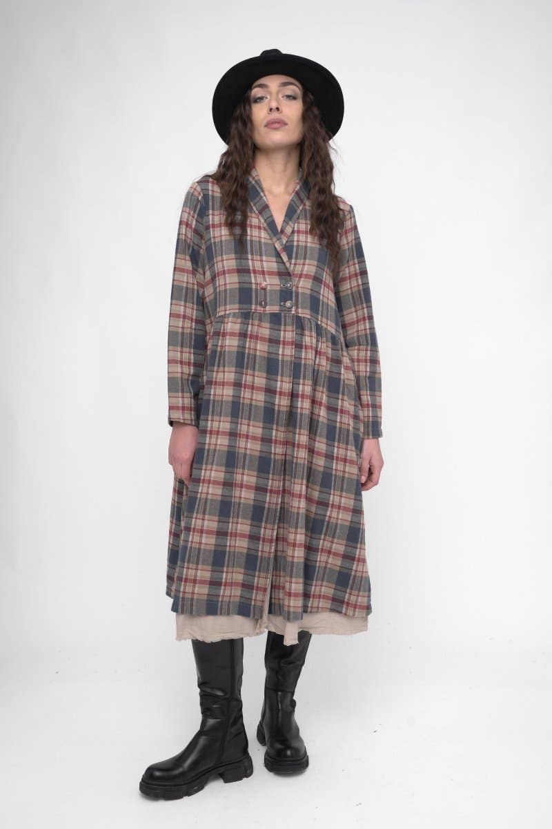 Baci & Amici Fashion - US Continental – Engroshandel Kjole - Dame – Bomuld Plaid Overcoat Kjole5