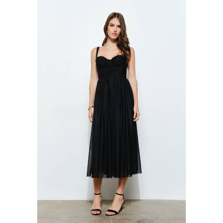 INA - Wholesale Dress - Women's - Polka Dot Tulle Bustier Midi Dress1