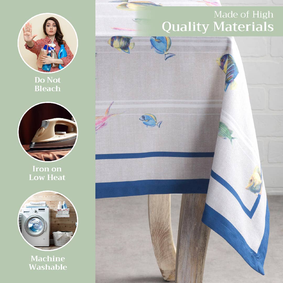 Maison d'Hermine - Design in Every Thread - Wholesale Tablecloth - Tablecloths 100% Cotton - 3 Shapes - Poisson2