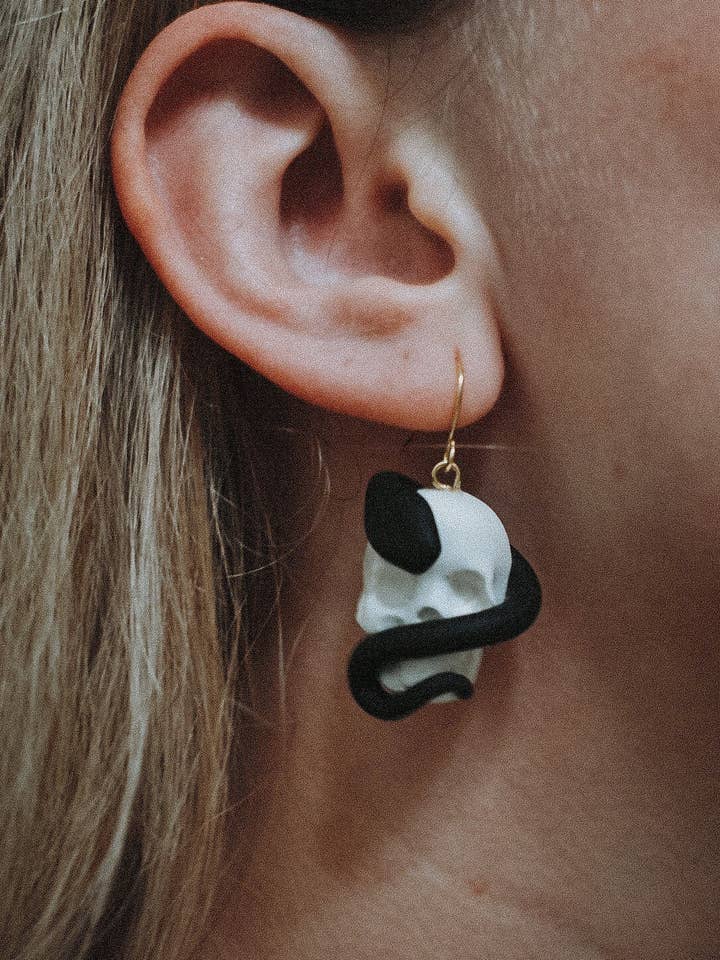 HANDMADE CLAY EARRINGS | snake earrings | polymer clay snake earrings | Halloween earrings | skull earrings for wholesale by Kind Clay Collective