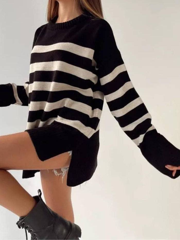 Masyal - Wholesale Knit Sweater - Women's - Oversized Striped Sweater #26