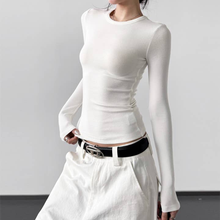 UZ Wholesale Store - Vendita all'ingrosso Top in maglia - Donna - Maglietta a maniche lunghe aderente a tinta unita7