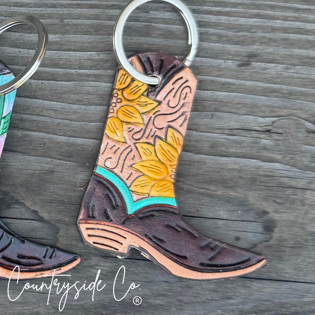 Texas Western Cowhide Bags and More - Wholesale Keychain - Women's - Leather Boot Hand Painted Keychain, Charm4