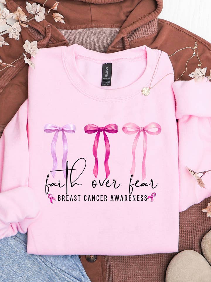 Faith Over Fear Coquette Bow Sweatshirt for wholesale by Gambi's Tees