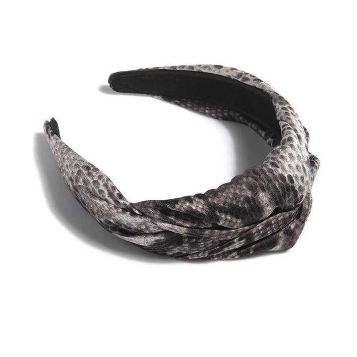 CERCHIETTO NUOVO CON NODO STAMPA SERPENTE, GRIGIO per la vendita all'ingrosso da parte di Shiraleah