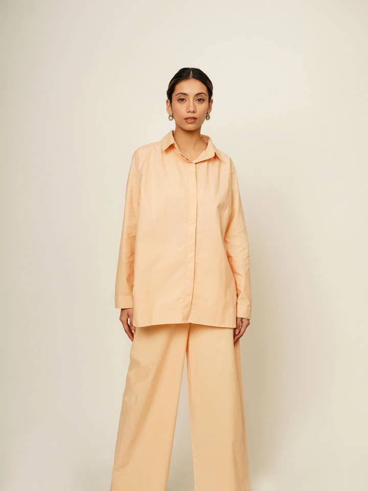 Pfirsichfarbener Baumwoll-Kombinationsanzug in Übergröße, zweiteiliges Set für den Großhandel von Tailor Didi