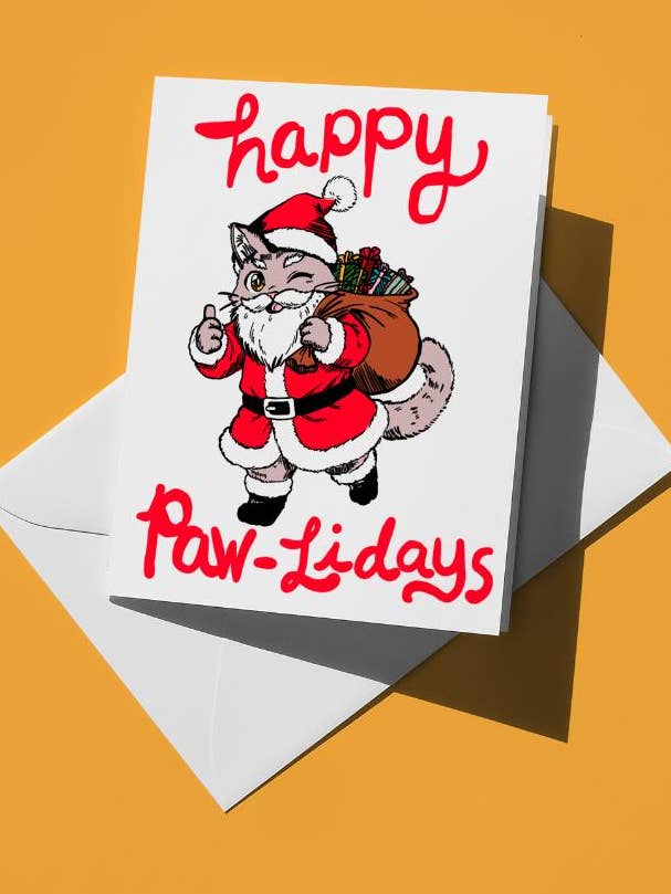 Glad Katt-jul Punny Katt Tomte A2 Hälsningskort | Jul, Högtid, Kattälskare, Söt, Rolig, Premium Matt Kort, Kuvert Ingår för wholesale av semiserious studio