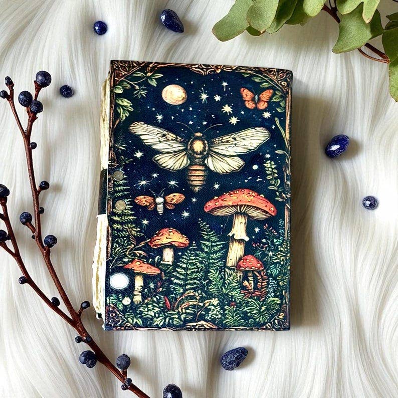R K Handicrafts and Exporters - Wholesale Journal/Diary - Leather Journal Blank Vintage Notebook with Mushroom Print1