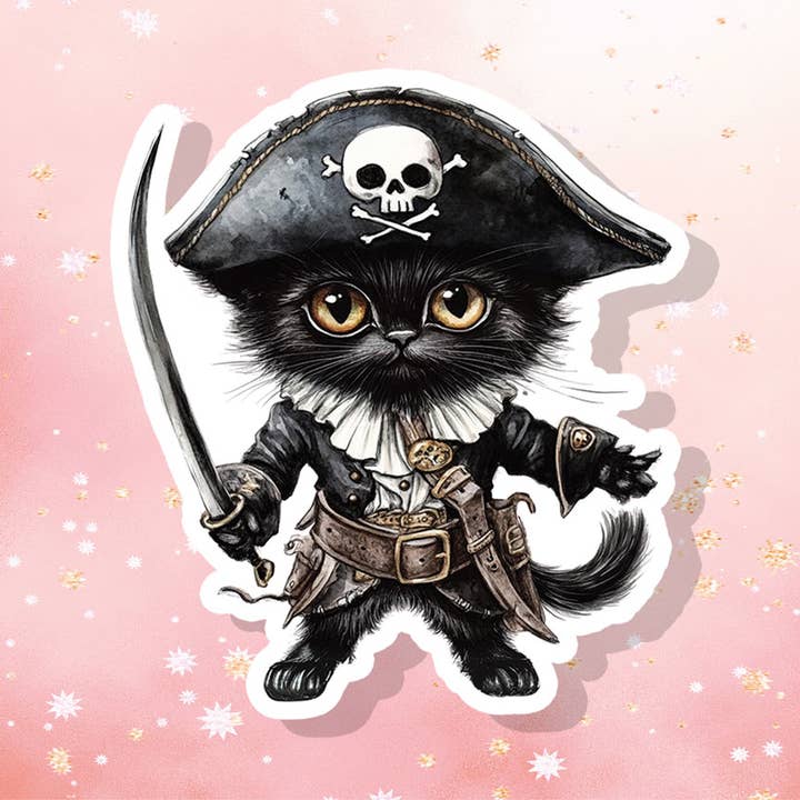 Pirate Black Cat Vinyl Sticker for wholesale by London Luxury Candles