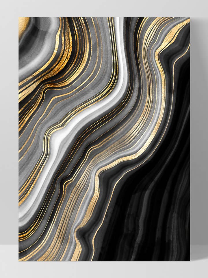Agate Wall Art Preto & Dourado I. Agate Slice Impressão artística de Luxo por atacado de PRINT AND PROPER