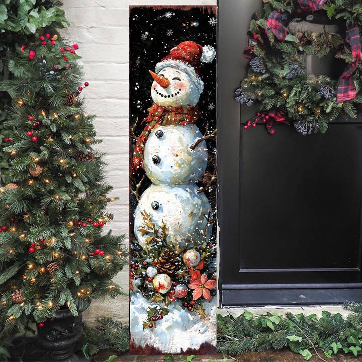 TX USA Corporation - Wholesale Christmas Wall Art - 48in Snowman Christmas Porch Sign - Front Porch Christmas Plaque | Holiday Decoration | Winter Entryway Decor | Wood, UV Print | 48x12in