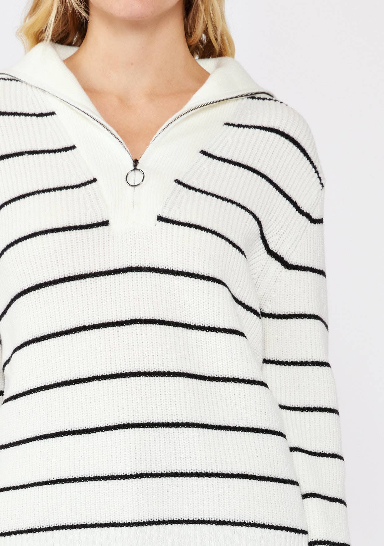 Lovestitch - Wholesale Knit Sweater - Women's - V-Neck Stripe Sweater with Zipper12