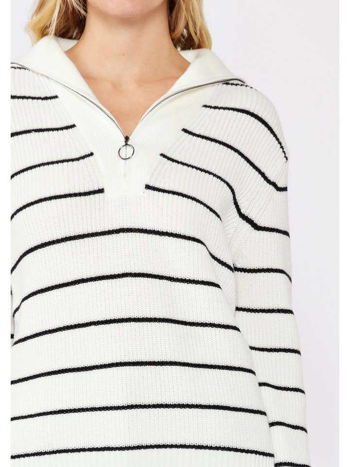Lovestitch - Wholesale Knit Sweater - Women's - V-Neck Stripe Sweater with Zipper12