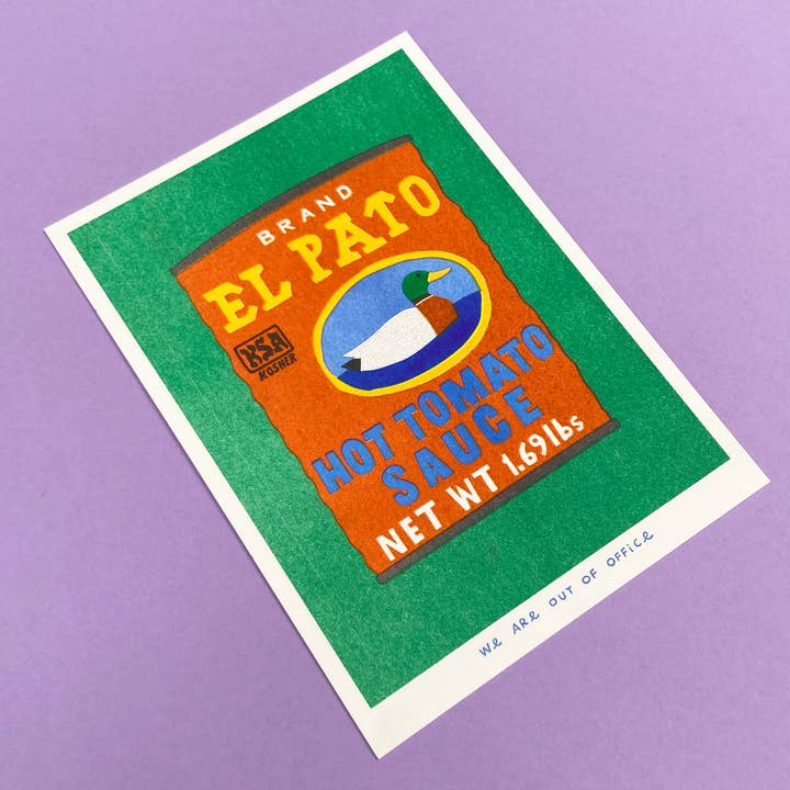 We are out of office - Wholesale Art Print - A risograph print of a can op hot tomato sauce