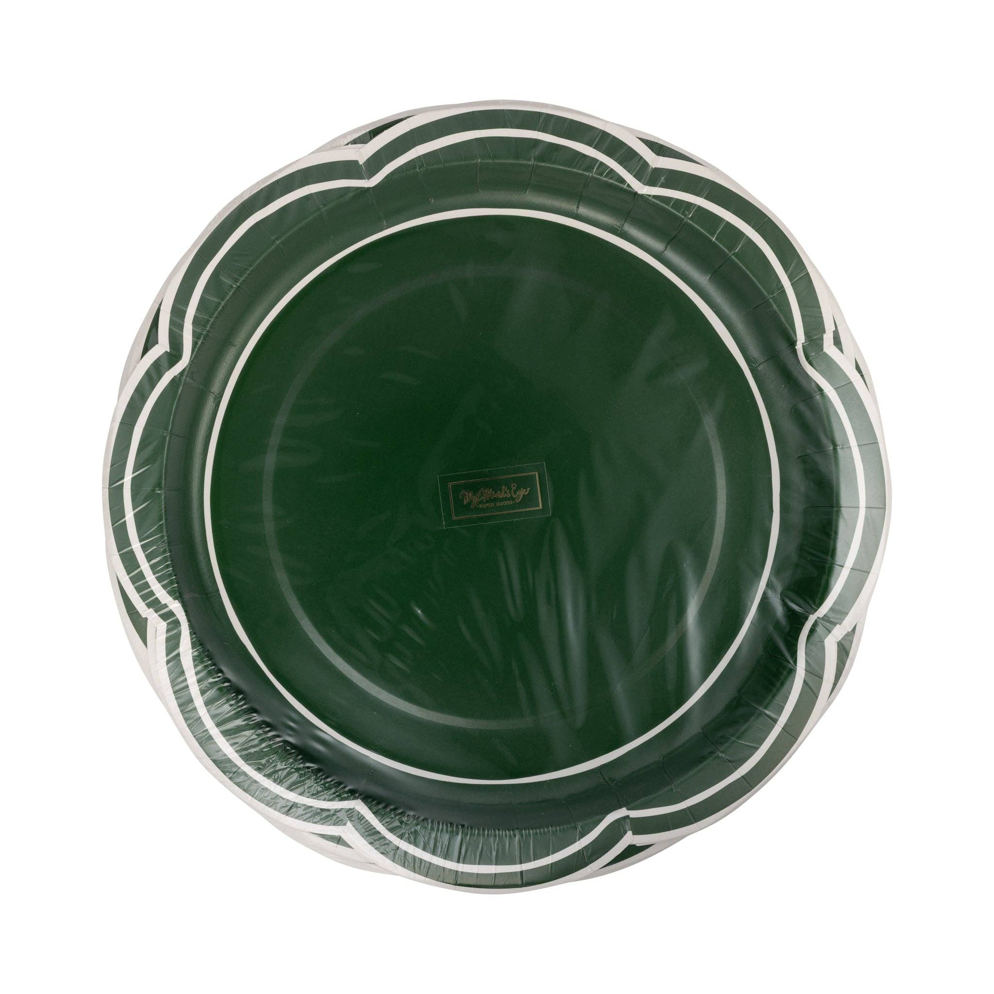 My Mind’s Eye – wholesale Disposable plate – CHL1241 - Green Scalloped Cream Lines Plate1
