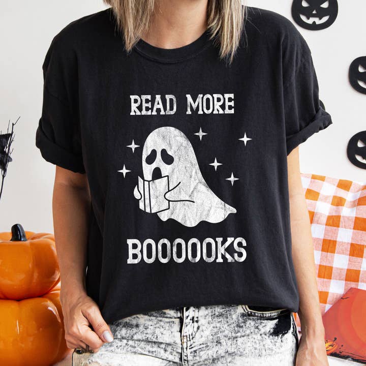 Read More Books Retro Halloween T-shirt White Print for wholesale by Refinery Number One LLC