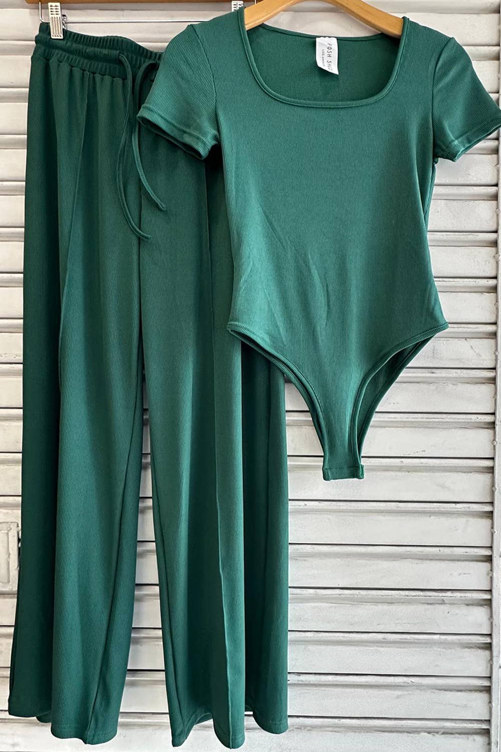 Color 5 - Wholesale Top & Pant Set (NOT Loungewear) - Women's - Slinky short sleeve body suit with flare pants fashion set26