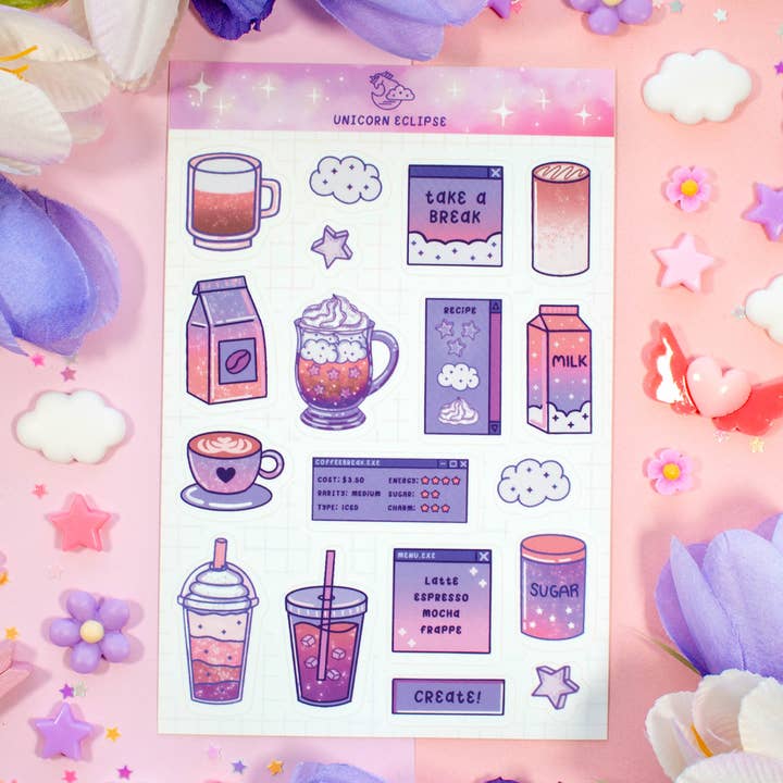 Coffee Shop Sticker Sheet for wholesale by Unicorn Eclipse