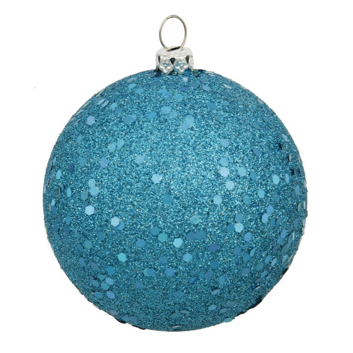 Vickerman 6" Turquoise Sequin Ball Ornament, 4 per Bag for wholesale by Vickerman