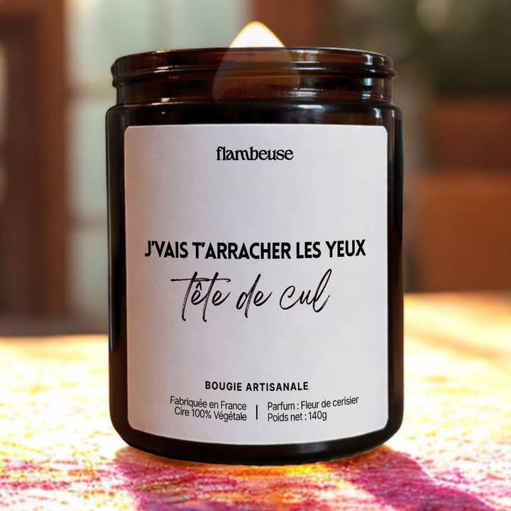 Vela perfumada "Vou arrancar-te os olhos, cabeça de cu" por atacado de Flambeuse