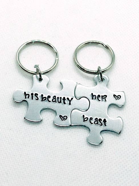 Christmas gifts for couples, her beast his beauty keychains for wholesale by Me and My Sweet Pea