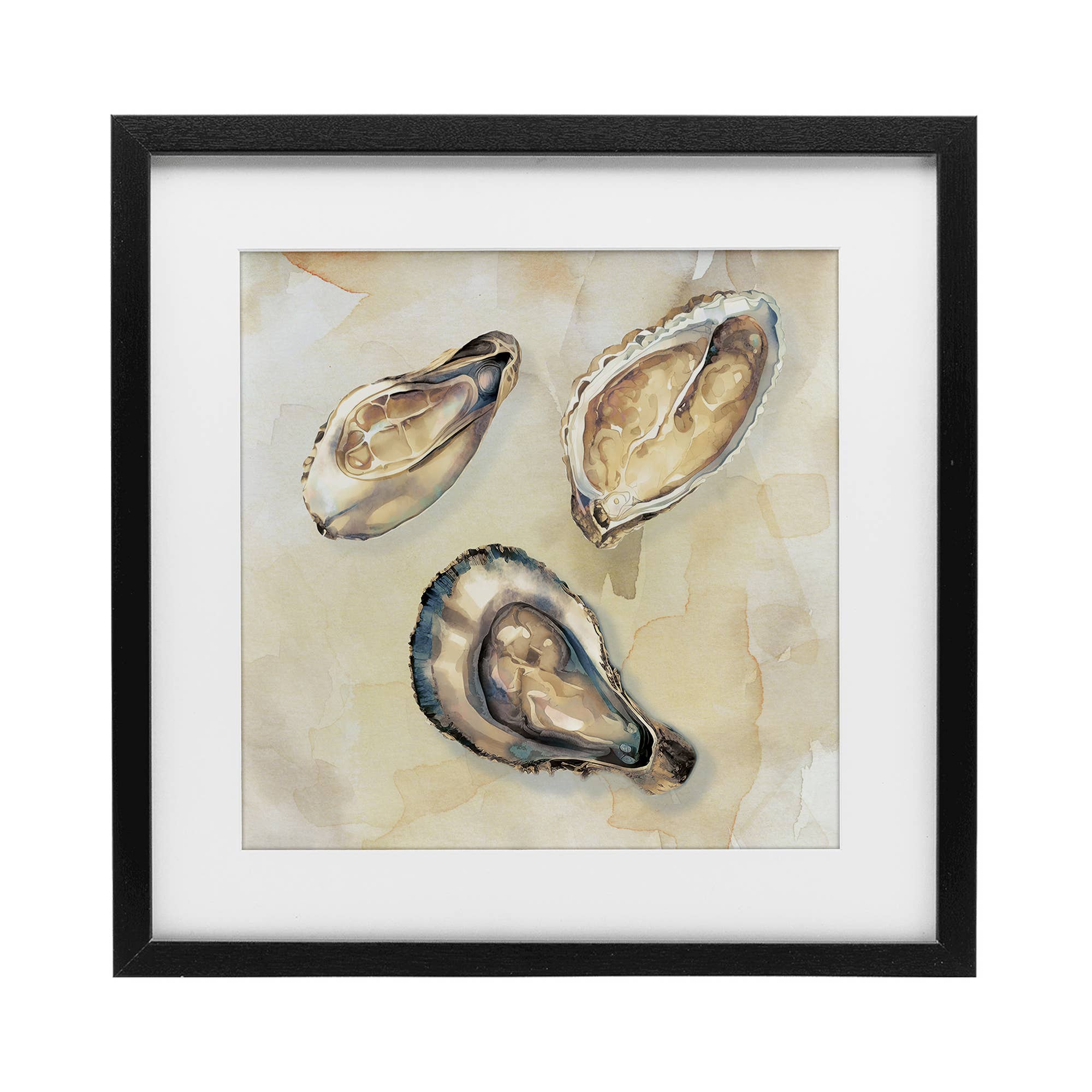 Stupell Industries - Wholesale Wall Sign - Oyster Trio on Beige - Print Under Glass Wall Art0